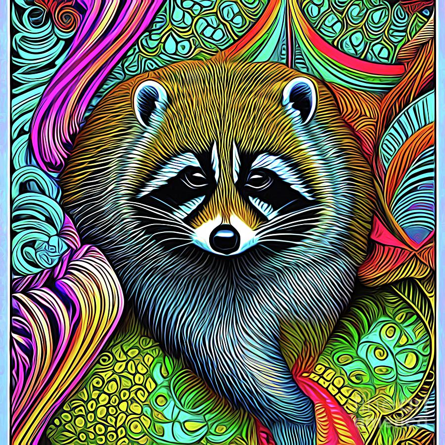 AI Art Zentangle Raccoon 2 Abstract Expressionism Digital Art by Rose Santuci-Sofranko