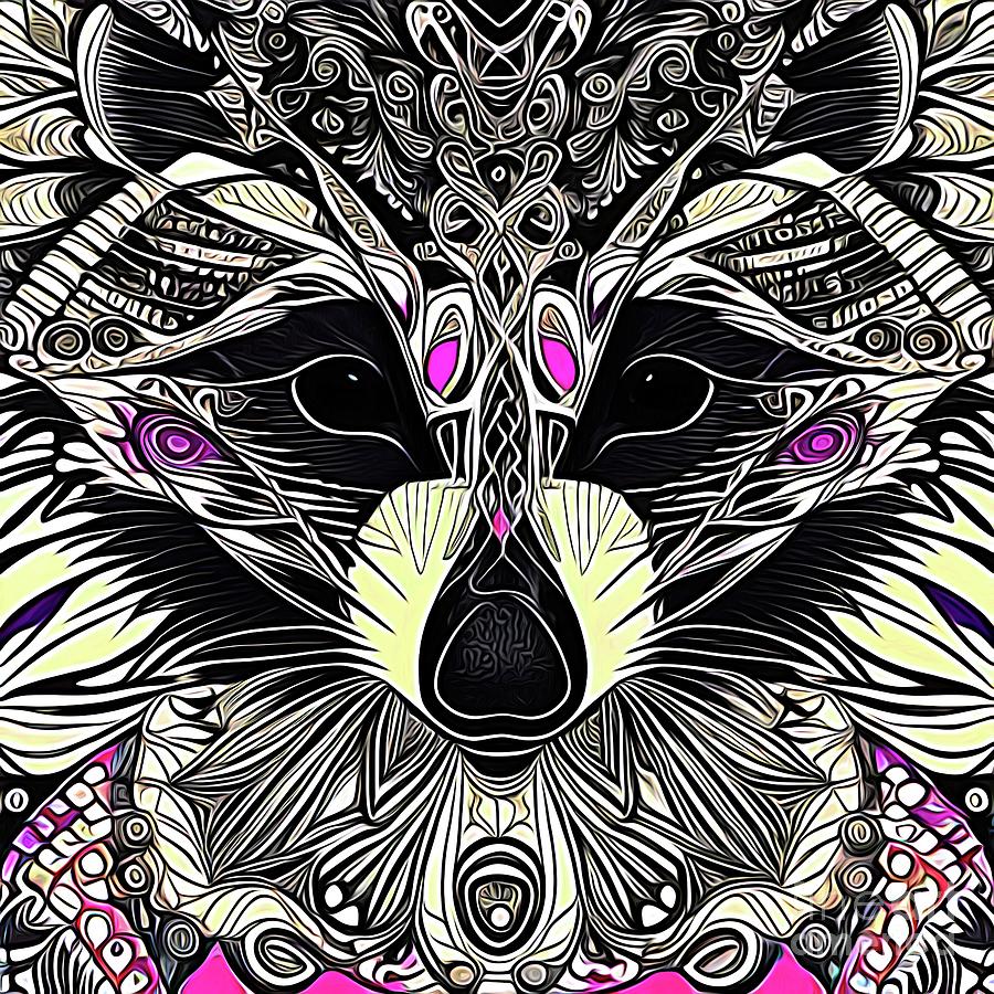 AI Art Zentangle Raccoon 3 Abstract Expressionism Digital Art by Rose Santuci-Sofranko