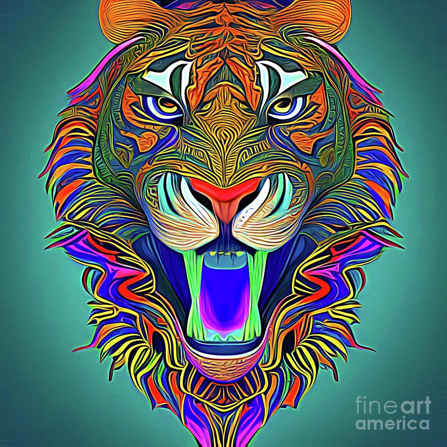 AI Art Zentangle Sabre Tooth Tiger 2 Abstract Expressionism Digital Art by Rose Santuci-Sofranko