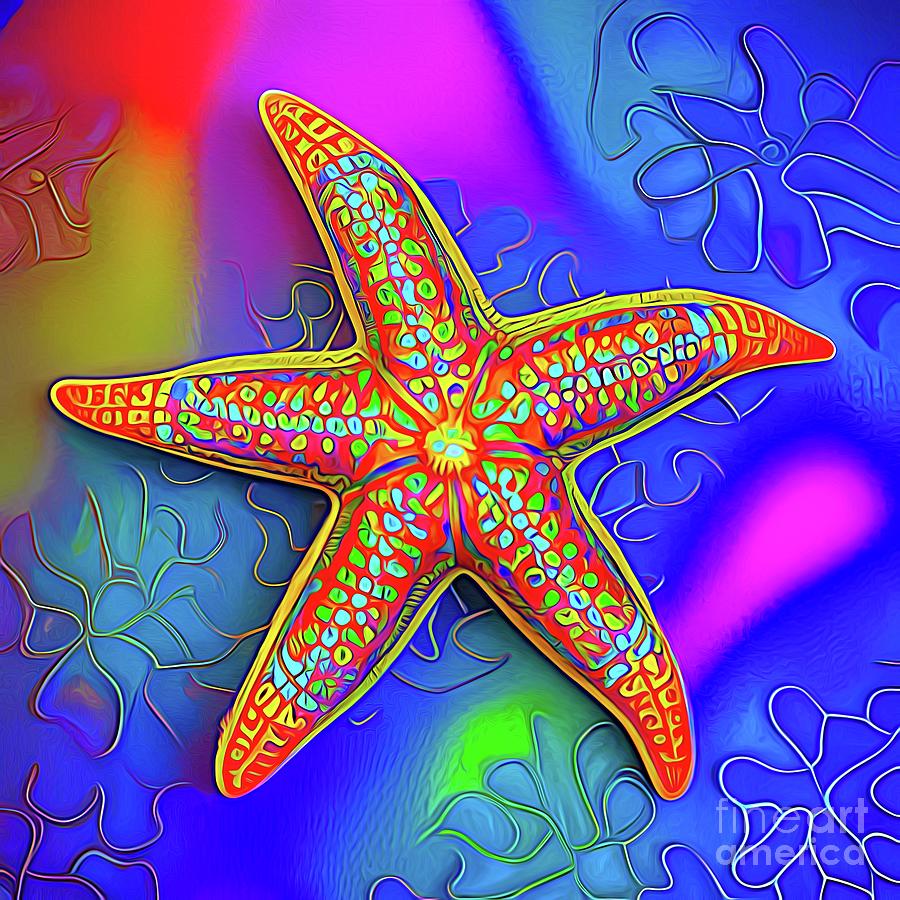 AI Art Zentangle Starfish 2 Abstract Expressionism Digital Art by Rose Santuci-Sofranko