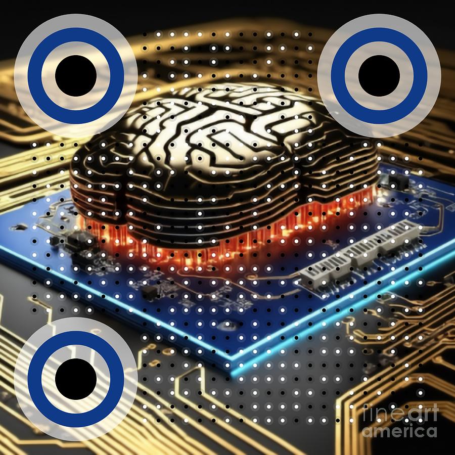AI Brain - Scannable ChatGPT QR Code Mixed Media by Artvizual Premium