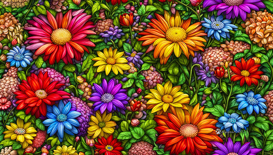 AI Colorful Garden Digital Art by Peggi Wolfe