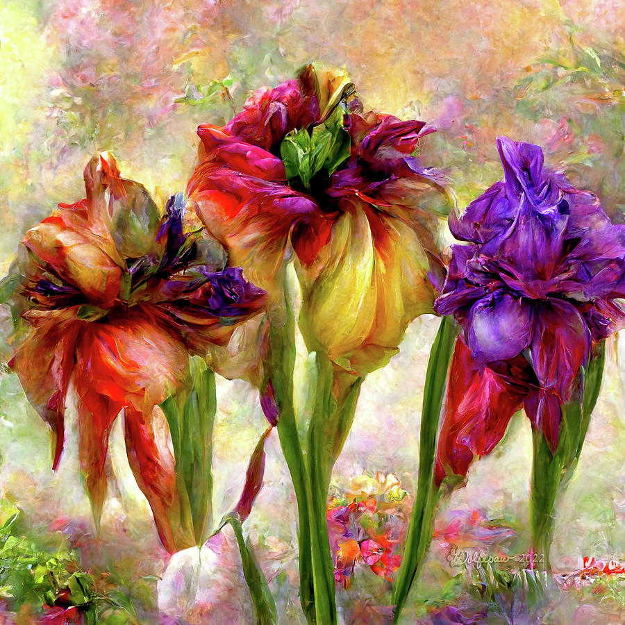 AI Dahlias Gladioli Lilies Roses Irises 2 Digital Art by Peggi Wolfe