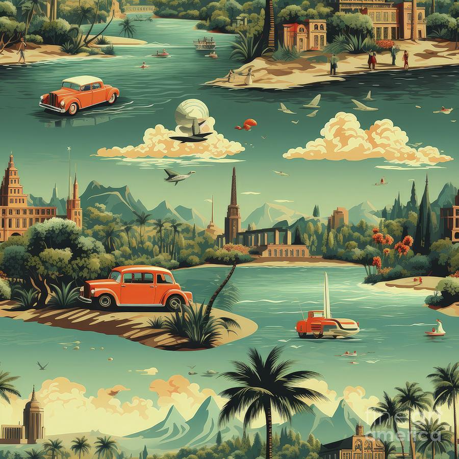 AI Generated Vintage Travel in Art Deco Splendor Digital Art by