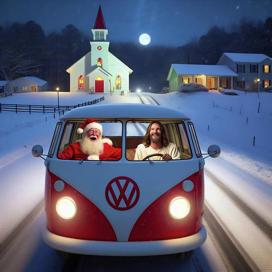 AI Image - Jesus and Santa in a VW Van Photograph by Joseph C Hinson