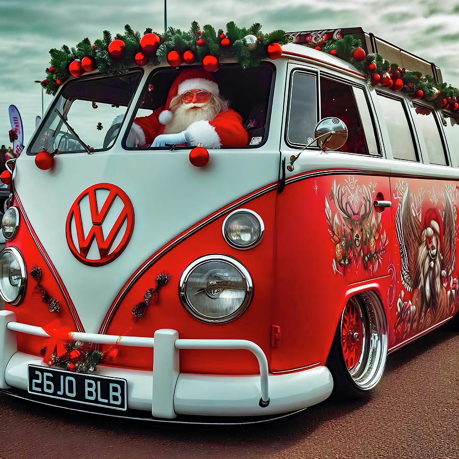 AI Image - Santa and His VW Bus Photograph by Joseph C Hinson