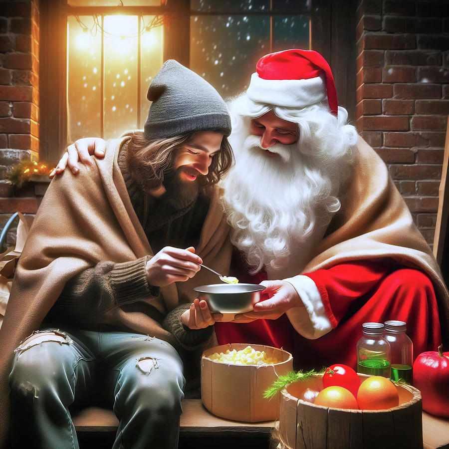 AI Image - Santa Feeds The Homeless Digital Art by Joseph C Hinson