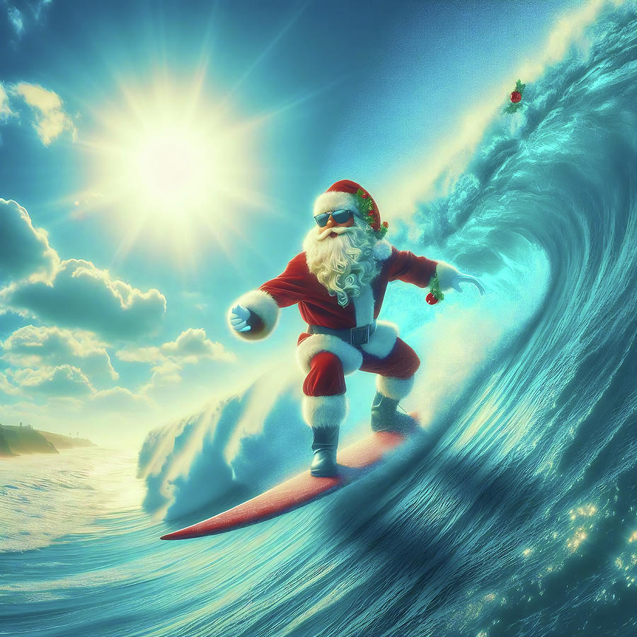 AI Image - Surfing Santa  Photograph by Joseph C Hinson