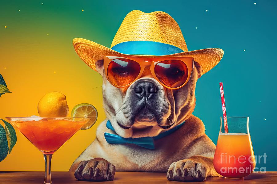 Summer Painting - ai made folly madness fun vacation summer concept parties gre background colorful cocktail h dog Cool animal holiday vacation background joke mexican mexico pet temperature funny hair hot by N Akkash