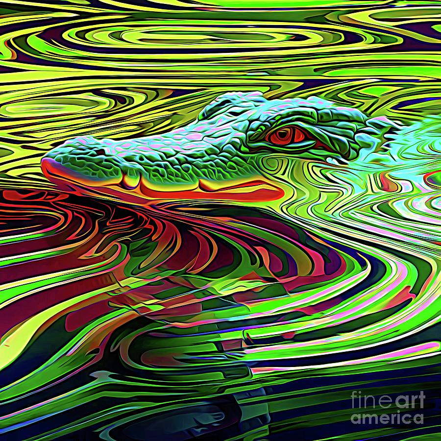 AI Op Art Alligator in a Swamp Abstract Expressionism Effect Digital Art by Rose Santuci-Sofranko