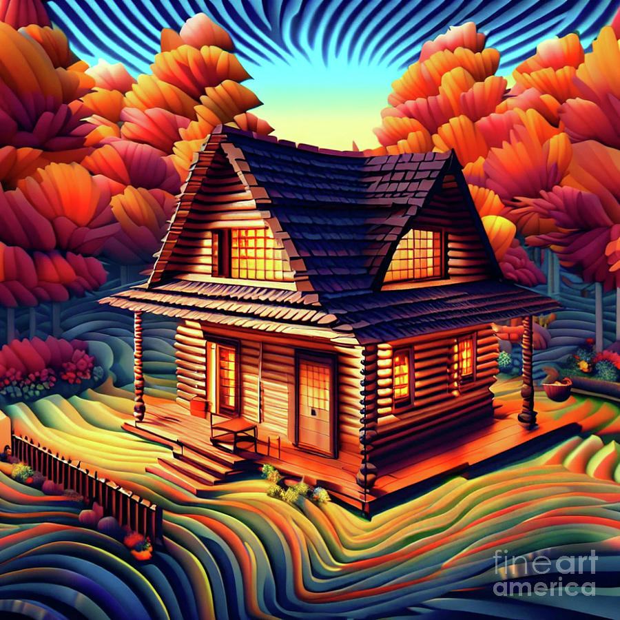 AI Op Art Cozy Country Cabin Digital Art by Rose Santuci-Sofranko