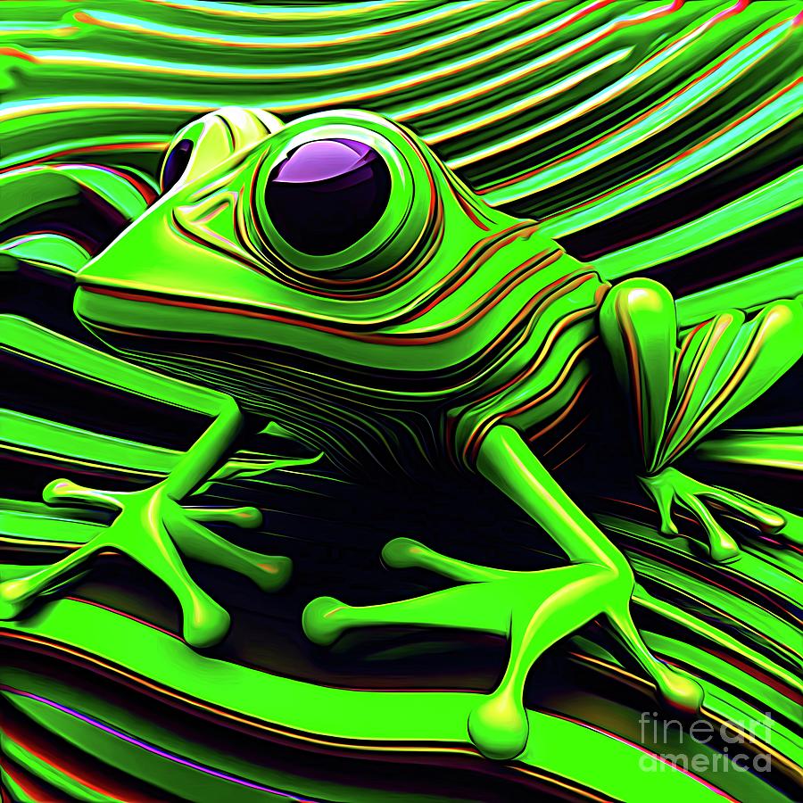 AI Op Art Frog Abstract Expressionism Effect Digital Art by Rose Santuci-Sofranko