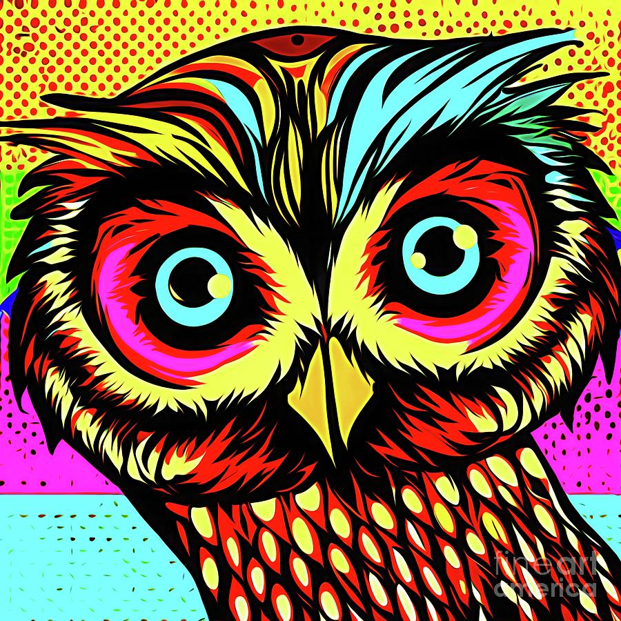 AI Pop Art Owl Abstract Expressionism Effect Digital Art by Rose Santuci-Sofranko