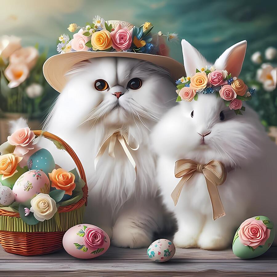 Easter Digital Art - AI - The Easter Kitty by Karen A Wise