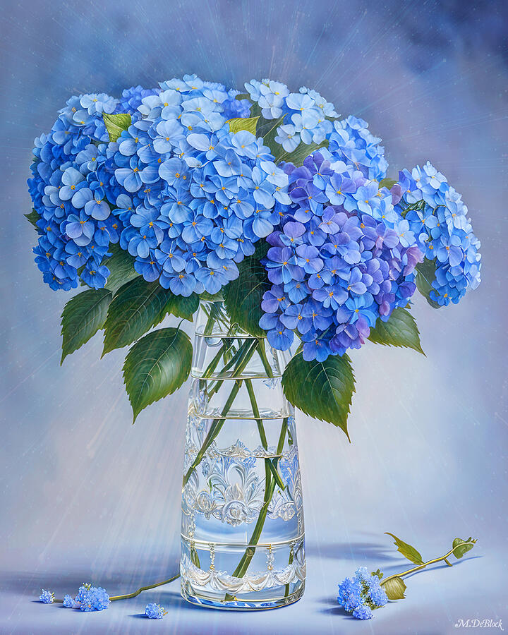 Vase Photograph - AI Vase of Blue Hydrangeas by Marilyn DeBlock