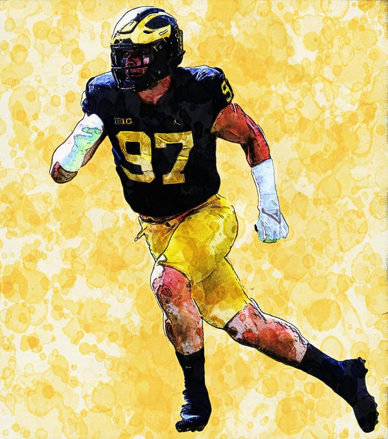 Aiden Hutchinson Michigan Edge wc two Digital Art by Bob Smerecki ...