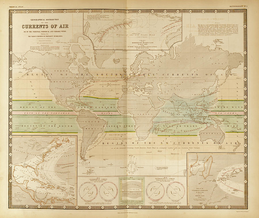 Map Drawing - Air Currents of the World by Vintage Maps