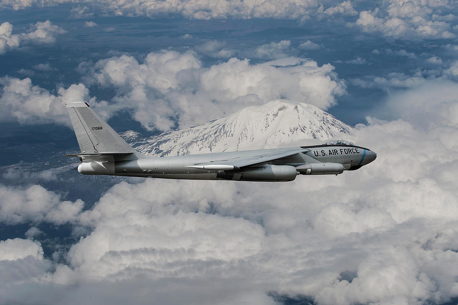 Air Force B-47E Bomber and Mt. Rainier Mixed Media by Erik Simonsen