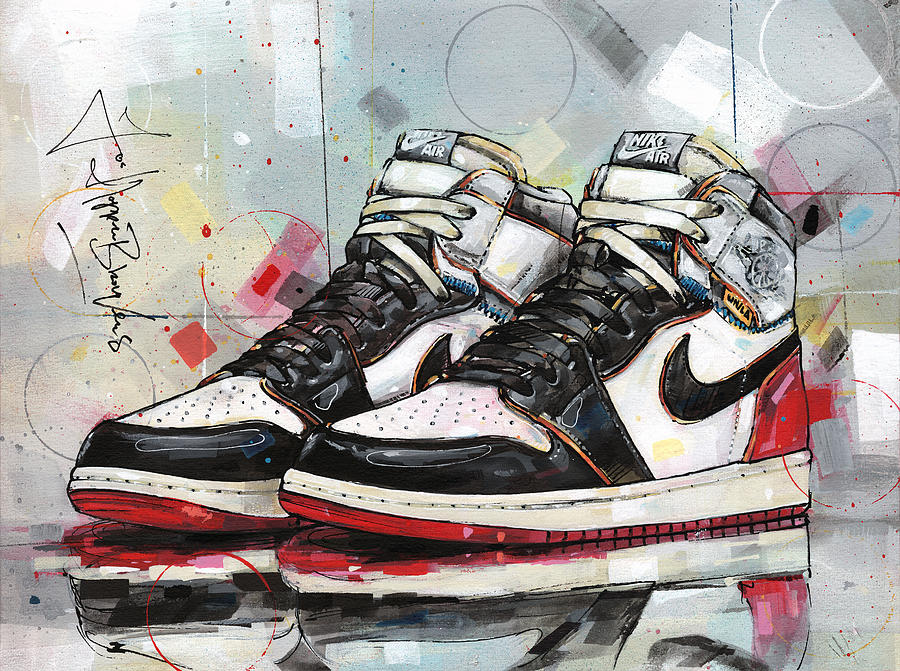 air Jordan 1 Union Los Angeles black toe painting Painting by Jos ...