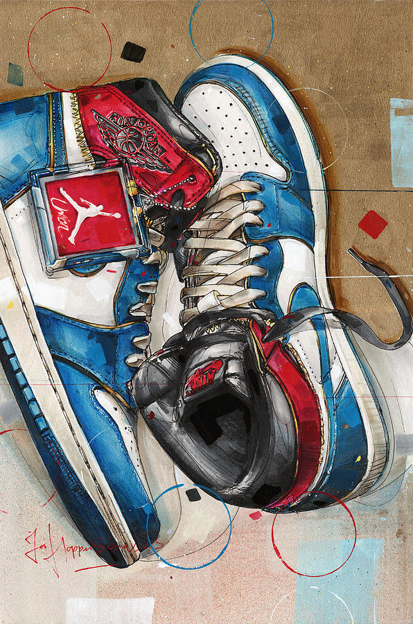 Air Jordan 1 Union Los Angeles blue toe painting Painting by Jos ...