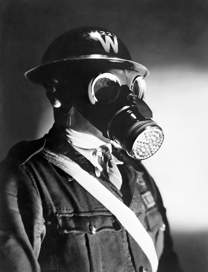 wearing ww2 gas mask