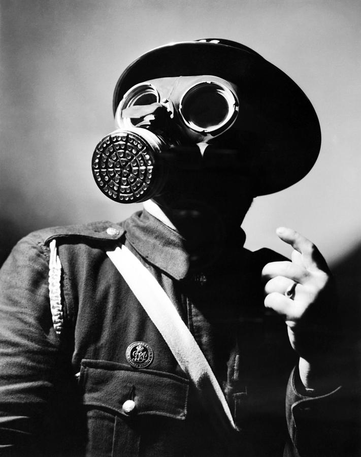 Air Raid Warden Wearing Gas Mask - WWII England Circa 1940 Photograph by War Is Hell Store