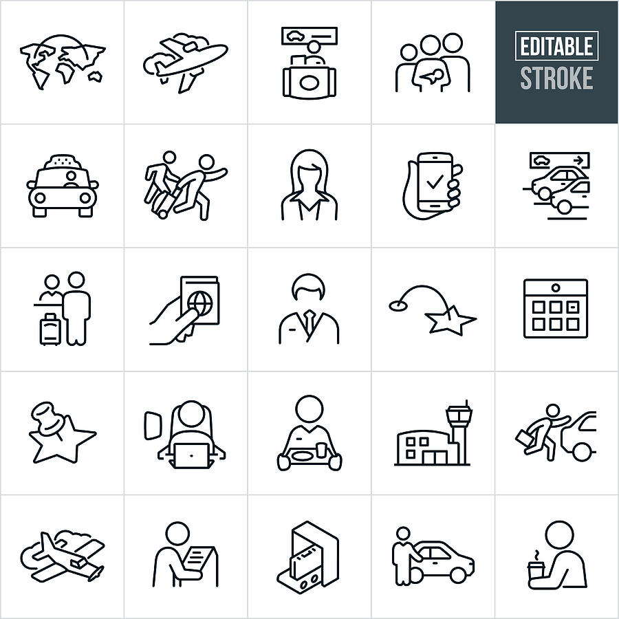 Air Travel Thin Line Icons - Editable Stroke Drawing by Appleuzr Air Travel Thin Line Icons - Editable Stroke Drawing by Appleuzr