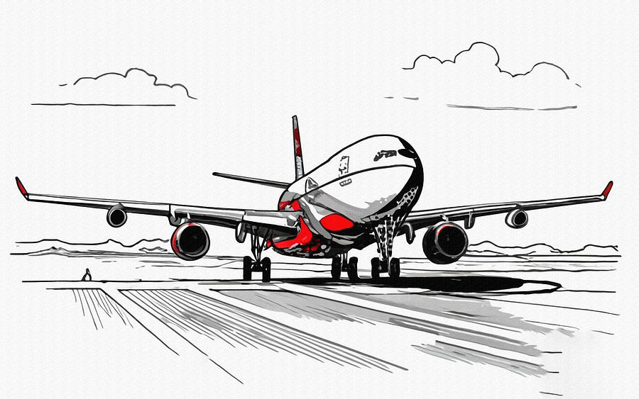 Airbus A340 Iberia Runway Airport Landing Aircraft Drawing by Lowell ...