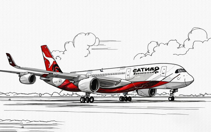 Airbus A350 Xwb Passenger Plane Qantas Airlines Airbus A350 Drawing by ...