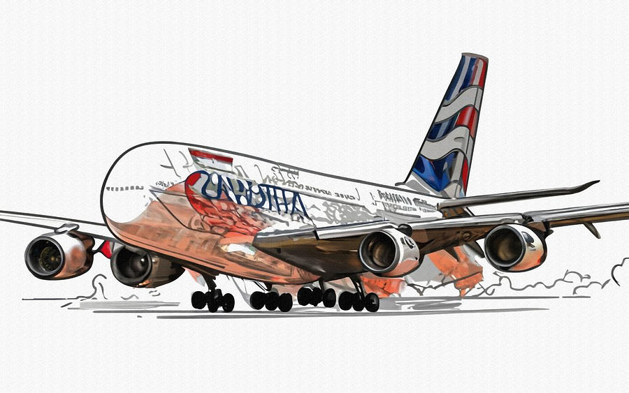 Airbus A380 British Airways Two Planes Passenger Plane Drawing by ...