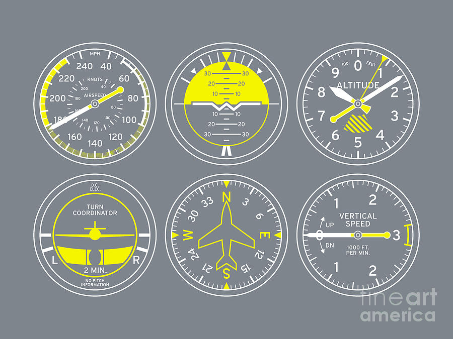 Aircraft Flight Instruments - 6 Pack Grey Digital Art by Organic ...