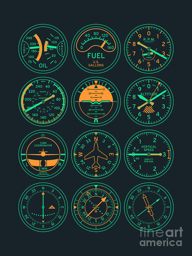 Aircraft Flight Instruments - Portrait Night Digital Art by Organic Synthesis Aircraft Flight Instruments - Portrait Night Digital Art by Organic Synthesis