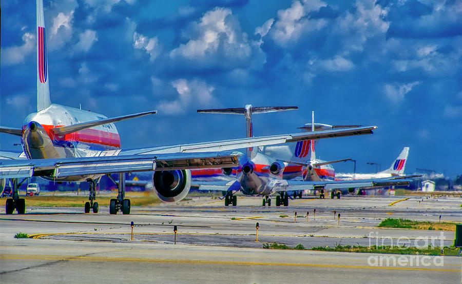 Airport Photograph - Aircraft, in line Chicago, Ohare, International, airport by Tom Jelen