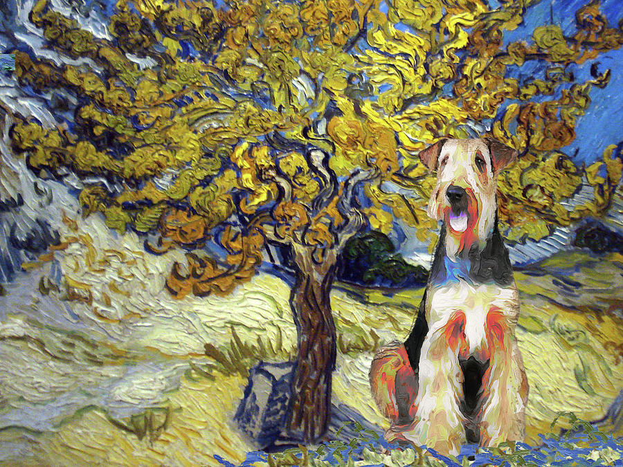 Airedale Terrier Art The Mulberry Tree In Autumn Van Gogh Airedale Terrier Dog Print Painting
