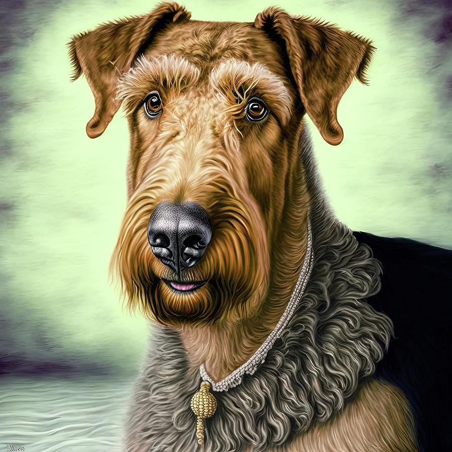 Airedale Terrier dog portrait Painting by Vincent Monozlay