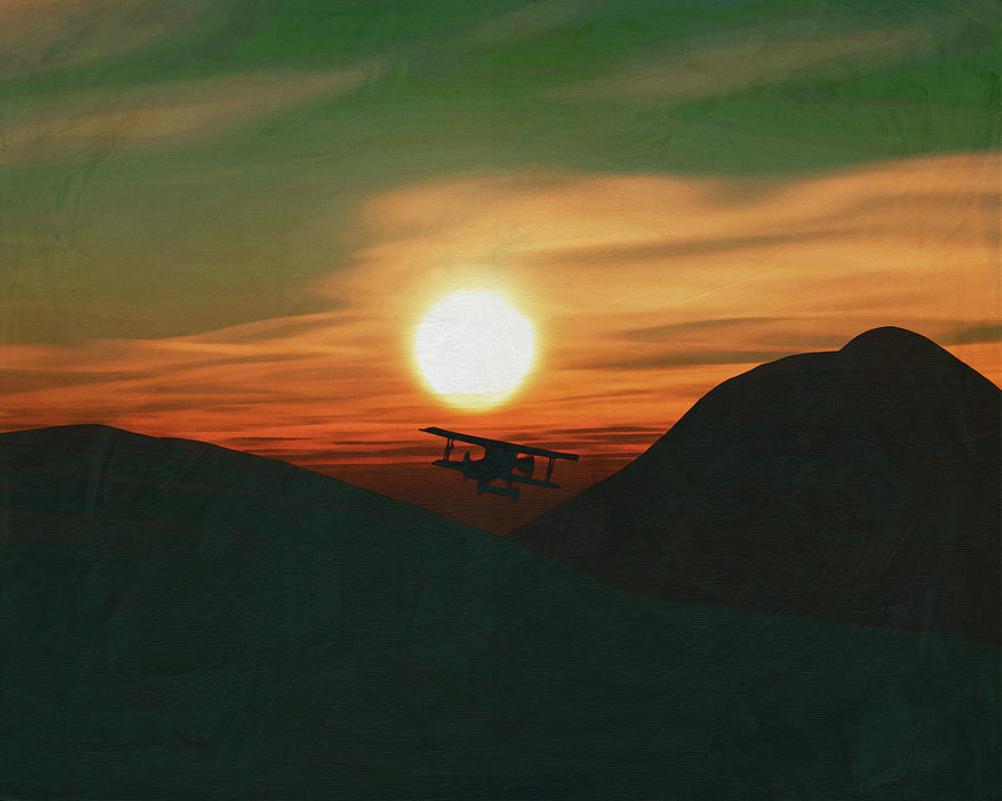 Airplane at sunset Painting by Jan Keteleer