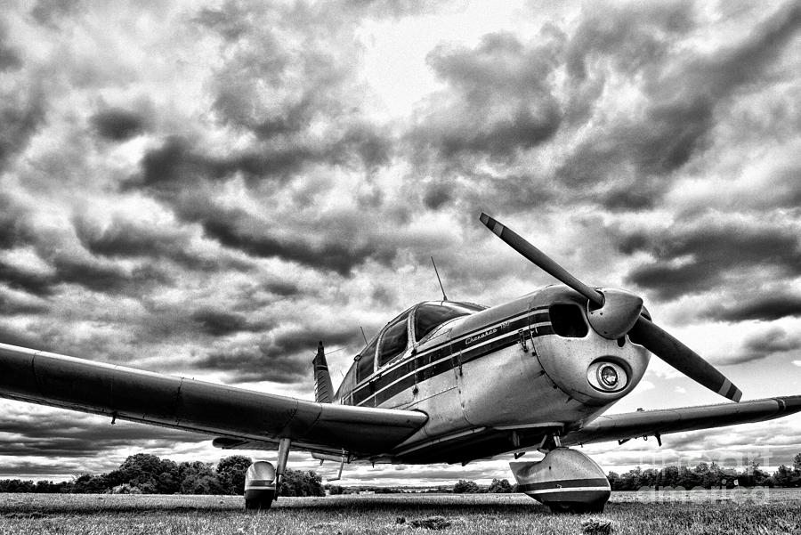 Airplane - Cherokee 180 Piper in black and white Photograph by Paul Ward
