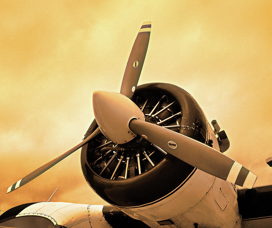 Vintage Airplane Engine Photograph