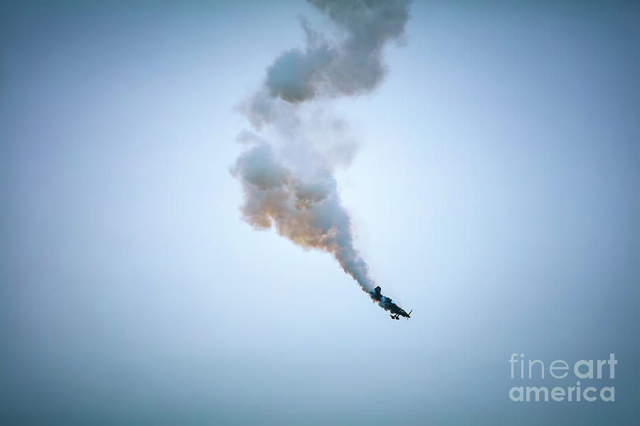 Airplane Falling Down With Smoke Getting From Engine. Airshow. Photograph