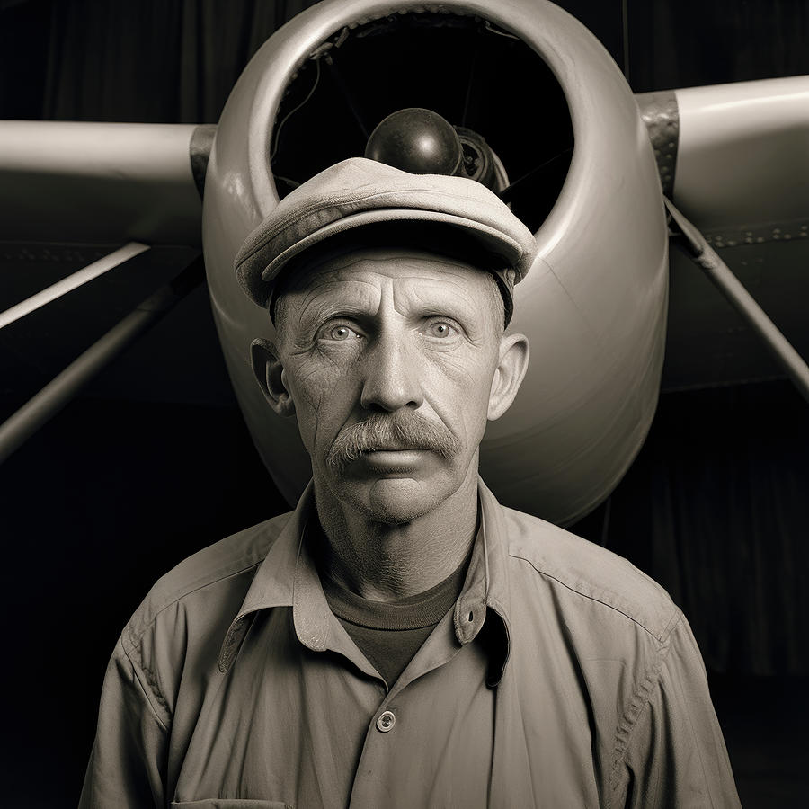 Airplane Mechanic And Wing Engine Digital Art
