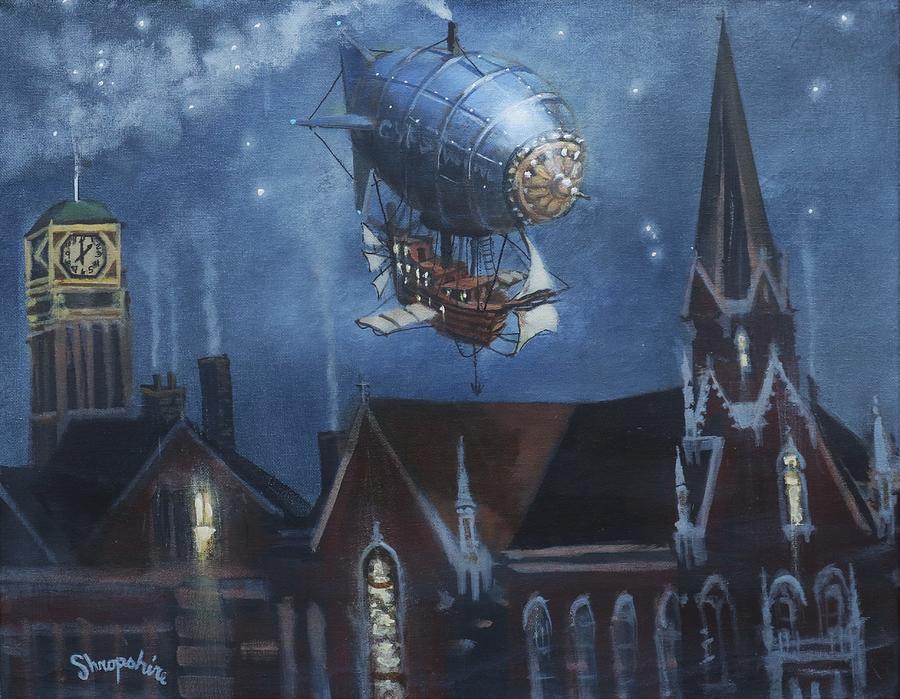 Airship Over Milwaukee Painting by Tom Shropshire