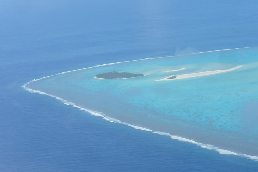Aitutaki lagoon motu Maina aerial view Photograph by Kathrin Poersch