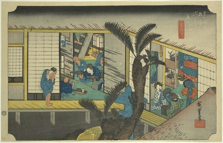 Akasaka, Riosha shoyu by Hiroshige Ando, 1797-1858 Painting by Artistic Rifki