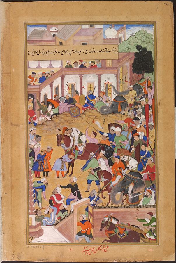 1573 Painting - Akbar receiving his sons at Fathpur, 1573 after the victorious campaign in Gujaratfrom the Akbarnama by Kesev the Elder and Nar Singh