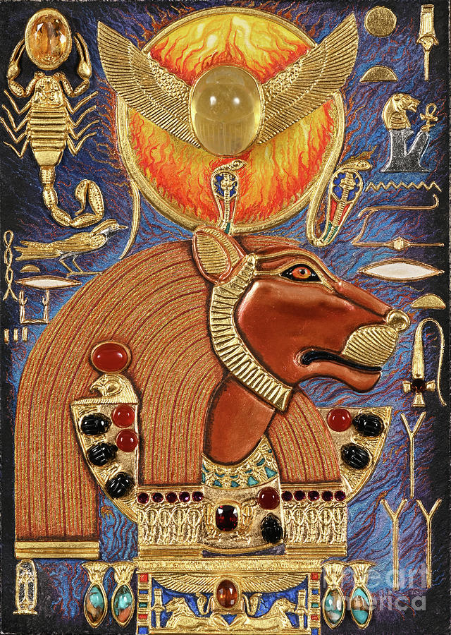 Akem-Shield of Sekhmet Who Incinerates the Rebels Mixed Media by Ptahmassu Nofra-Uaa