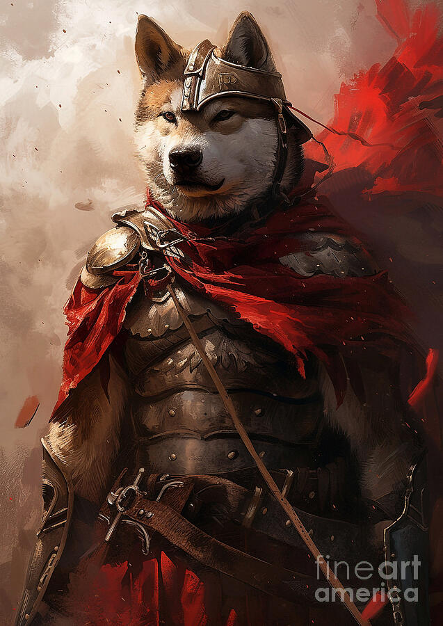 Dog Painting - Akita - in the ceremonial attire of a Roman guardian by Adrien Efren