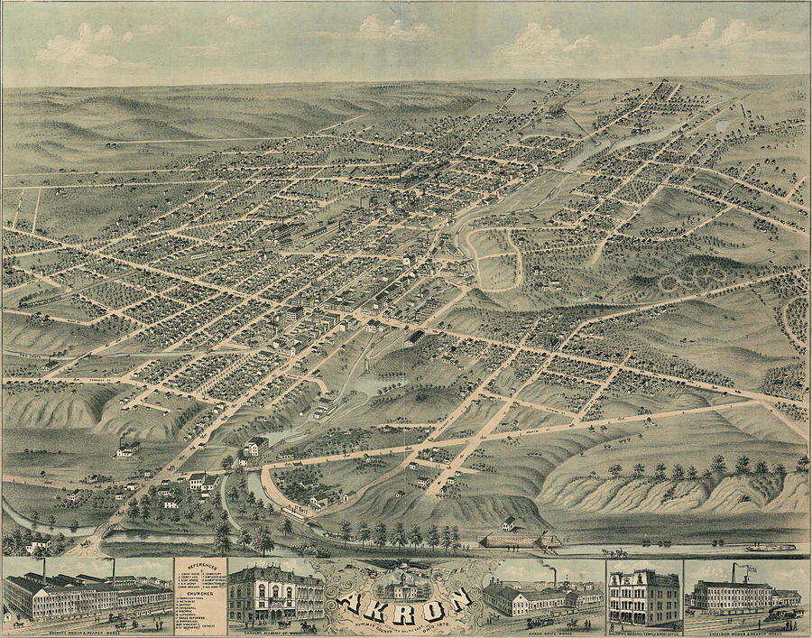 Akron, Ohio 1870 Drawing by Vintage Places - Pixels