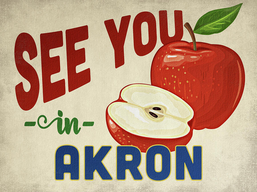 Akron Ohio Apple - Vintage Digital Art by Flo Karp