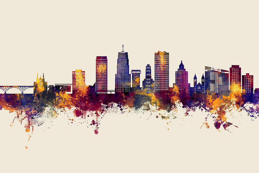 Akron Ohio Skyline #10 Digital Art by Michael Tompsett