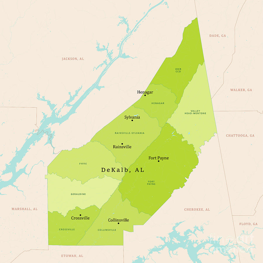 AL DeKalb County Vector Map Green Digital Art By Frank Ramspott - Pixels